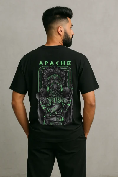 Black Apache Warrior Graphic T-Shirt – Oversized Tribal Streetwear