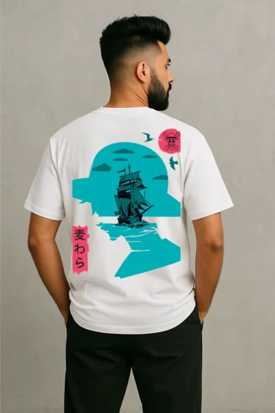 White Pirate Ship Anime Graphic T-Shirt – Oversized Streetwear